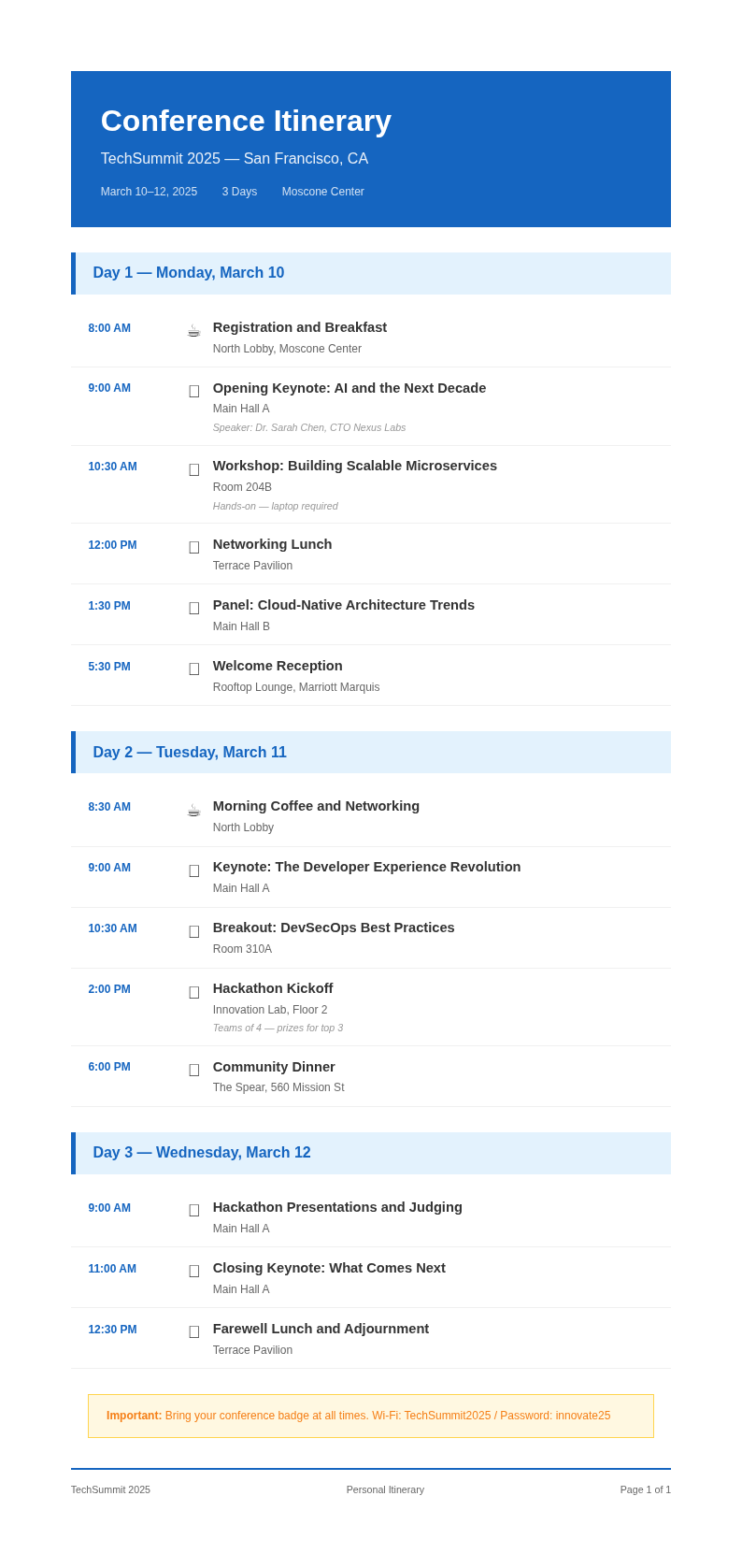 Travel itinerary agenda